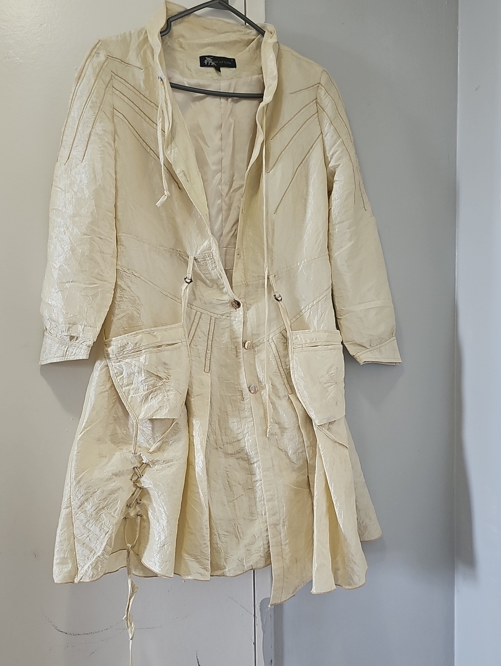 Stage Of Life Cream Drawstring Trench Coat Jacket